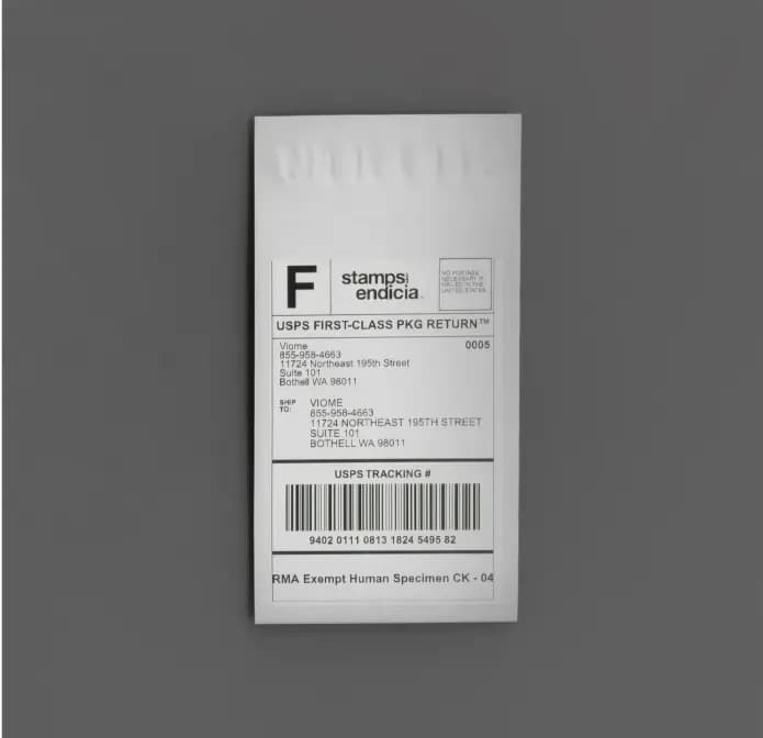 Prepaid First Class USPS label and mailing envelope